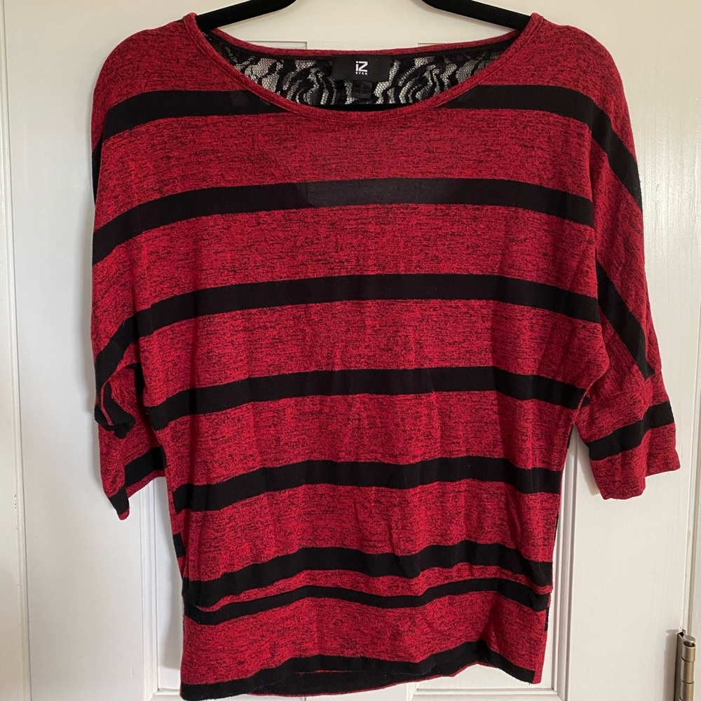IZ Byer red and black striped top